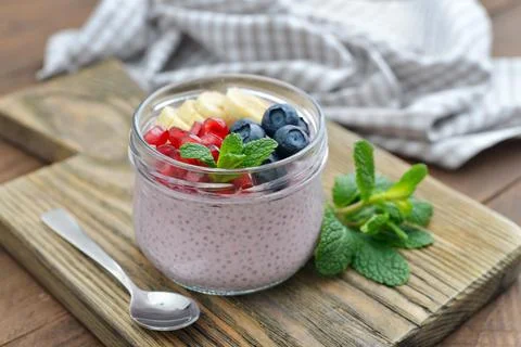 Pudding with chia seeds Stock Photos