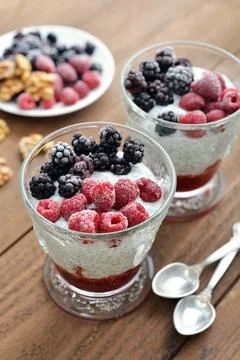 Pudding with chia seeds Stock Photos