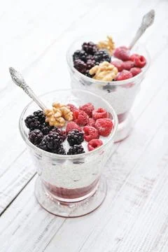 Pudding with chia seeds Stock Photos