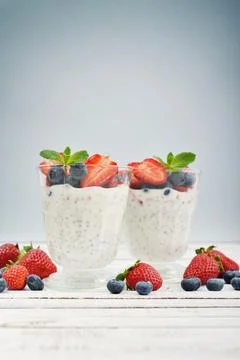 Pudding with chia seeds Stock Photos