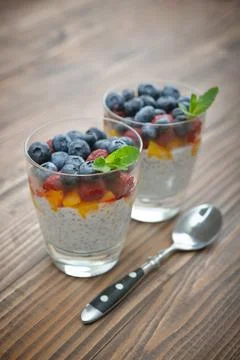 Pudding with chia seeds Stock Photos