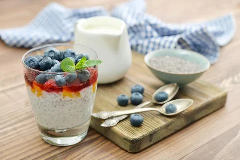 Pudding with chia seeds Stock Photos