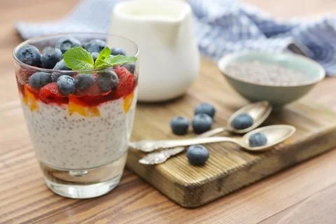 Pudding with chia seeds Stock Photos