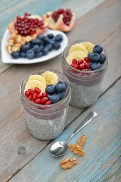 Pudding with chia seeds Stock Photos