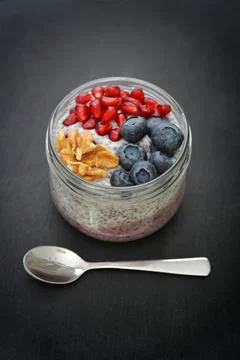 Pudding with chia seeds Stock Photos