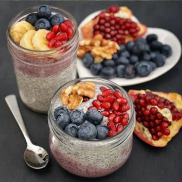Pudding with chia seeds Stock Photos