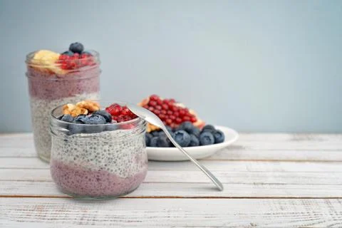 Pudding with chia seeds Stock Photos