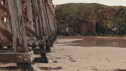 Pudding creek train bridge on fort bragg beach Stock Footage 294263985
