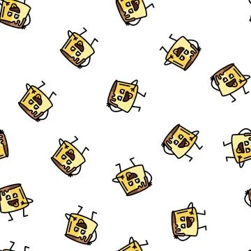 Pudding dessert character vector seamless pattern Stock Illustration