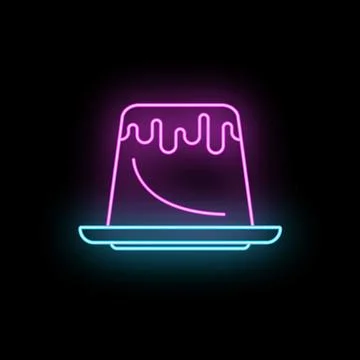 Pudding dessert neon sign glowing in dark Stock Illustration