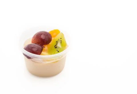 Pudding fruits on white Stock Photos