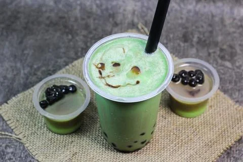 Pudding green tea with bubble Stock Photos