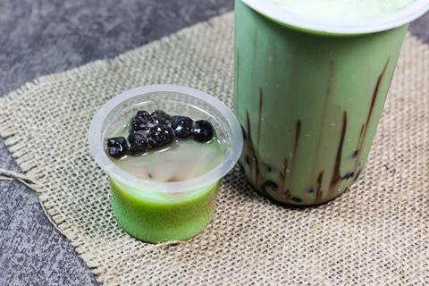 Pudding green tea with bubble Stock Photos