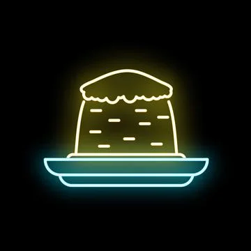 Pudding neon glowing light sign icon concept Stock Illustration