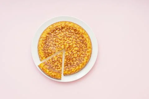 Pudding rice cake, round pie with a slice, pastry as dessert Stock-Fotos