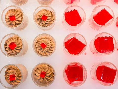 Pudding with white ice background Stock Photos