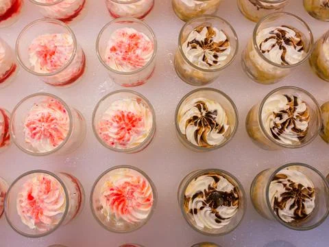 Pudding with white ice background Stock Photos
