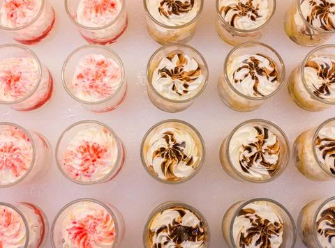 Pudding with white ice background Stock Photos