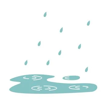 Puddle and rain drops. Flat illustration Stock Illustration