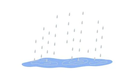 Puddle and raindrops cute hand drawn doodle minimalist vector illustration Stock Illustration