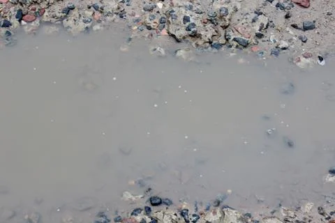 Puddle, background, mud, dirty water, stones dirty Stock Photos