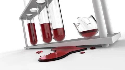 Puddle of blood and splinter of test tubes 库存插图