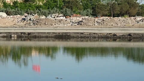 Puddle on construction site Stock Footage 247088347