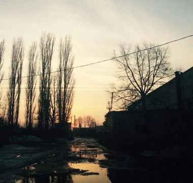 Puddle on evening 스톡 사진