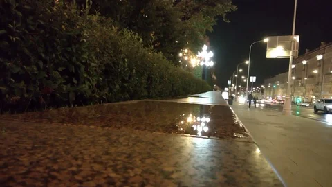 Puddle on the granite curb after the rain 스톡 동영상 100451983