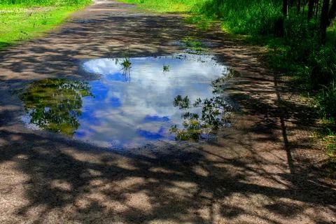 Puddle in the middle of the road 写真素材
