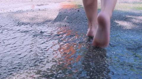 Puddle on the pavement. Drops of rain fall into Stock Footage 247996459