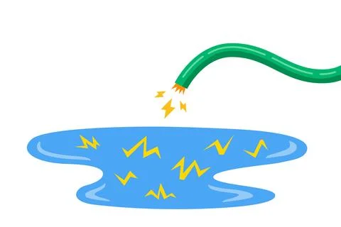 Puddle under electricity. high voltage cable with electricity. Stock Illustration