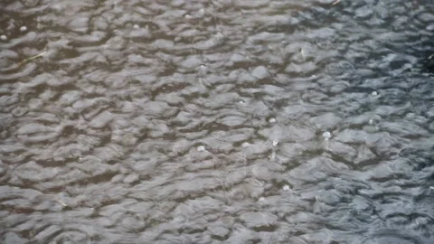 Puddle of water with splashing raindrops during a downpour Stock Footage 138173349