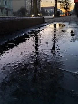 Puddle in winter 写真素材