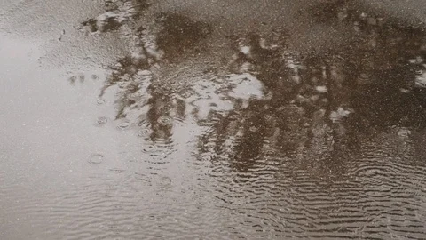 Puddles and raindrops fall on the asphalt. Bad weather. Season 스톡 동영상 120491092