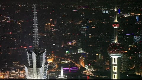 Pudong at night.  Stock Footage 1066754