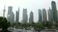 Pudong Shanghai Skyline, China, Oriental Pearl Tower, Skyscrapers, blurred logos HD Footage