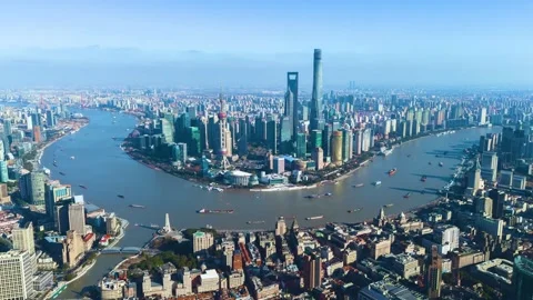 Pudong Skyline Drone Hyperlapse Day to Night 4K 库存影片 339333246