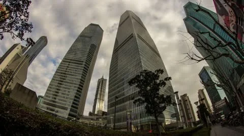 Pudong Skyscraper with cloudy Sky Stock-Footage 22014919