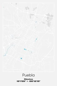 Puebla, Mexico - vector map of city in Gray, white, blue colors Stock Illustration
