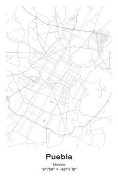Puebla, Mexico - vector map of city in Pastel, Gray, White, Green colors Stock Illustration