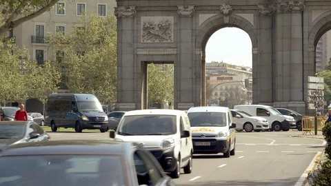 Puerta de Alcala close-up seen from Calle de Alcala Stock Footage 108870925
