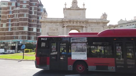 Puerta del Mar ( Porta de la Mar) monument on plaza in center of Valencia, Spain Stock Footage 143301707