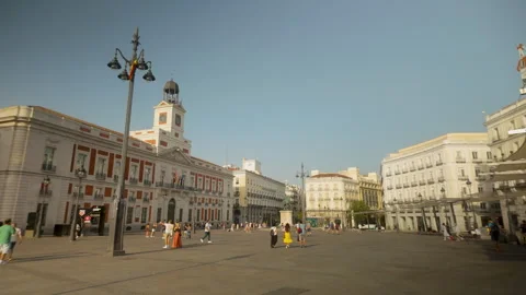 Puerta Del Sol Square In Madrid Spain During Sunny Day Stock Footage 345318186