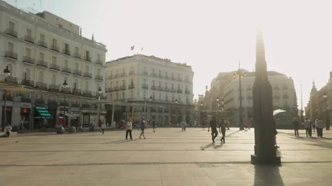 Puerta Del Sol Square In Madrid Spain During Golden Hour Stock Footage 345352297