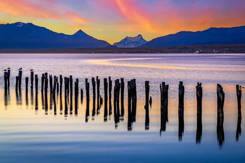 Puerto Natales, Chile - Pacific Ocean and Andes of South America Stock Photos
