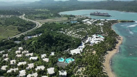 Puerto-plata-maimon-bay-drone-panorama-4k-04 Stock Footage 336200798