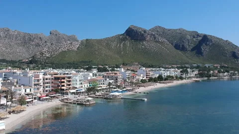 Puerto Pollensa in Mallorca Balearic Islands Beach views of the bay Stock Footage 130651553