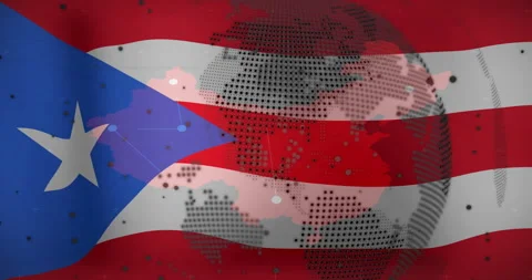 Puerto Rican flag with global network animation and coding text overlay Stock Footage 306636737