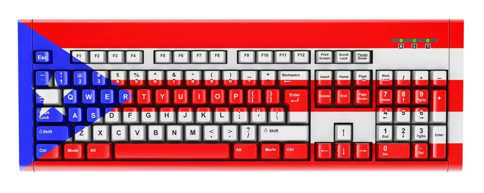 Puerto Rican flag painted on computer keyboard. 3D rendering Illustrazione stock